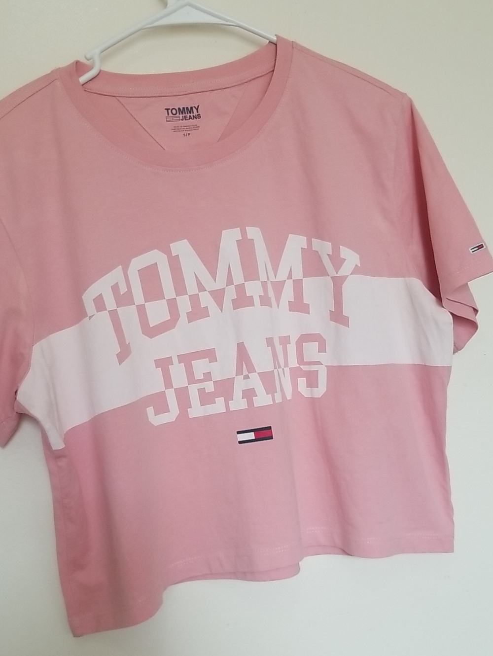 Tommy Hilfiger Pink and White Logo Crop Tee